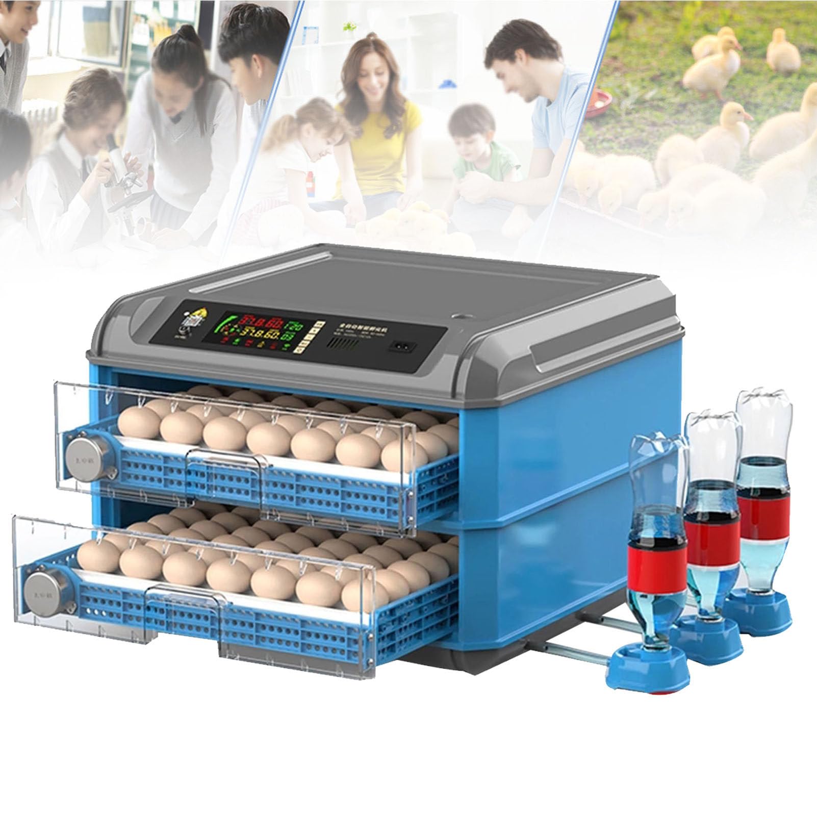 128-300 Huevos Incubator Incubadora Incubación automática de rotación, incubadora con control de humedad, incubadora de laboratorio con pantalla digital e iluminación LED, para la codorniz ,128Eggs