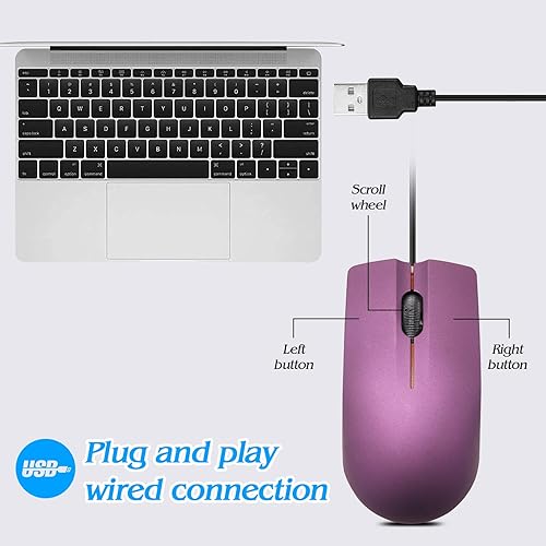 Miniatura 3 de Guiheng Ratón con cable, mouse USB con cable para mano derecha o izquierda, mouse ergonómico de computadora con clics duraderos para PC,