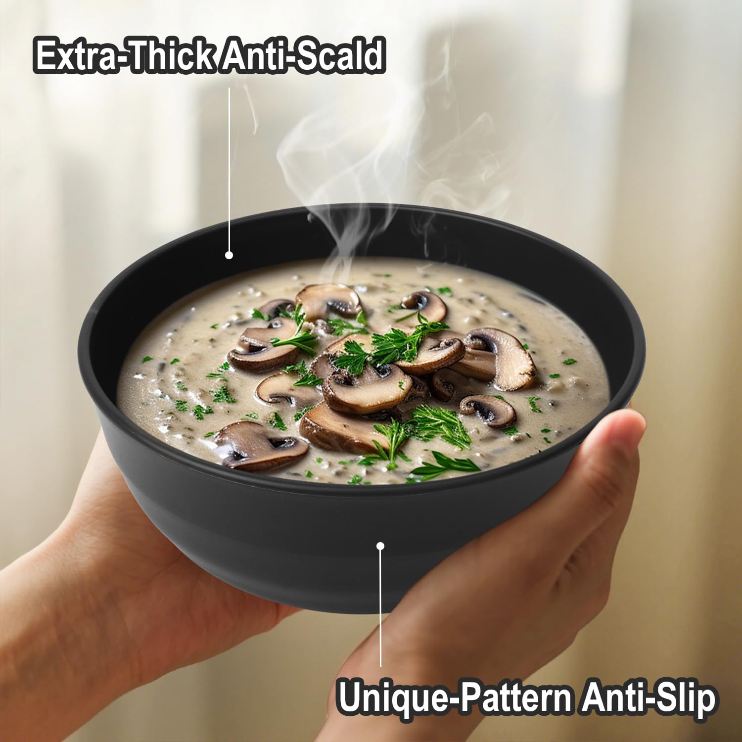 Wrova Wheat Straw Bowls 60oz, Large Salad Bowl Unbreakable Ramen Bowls Set of 6, Microwave & Dishwasher Safe Big Popcorn Bowl Alternative Plastic Bowls Reusable, Kitchen Bowls for Cereal,Noodle- Black