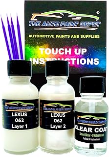 Touch Up Paint for Lexus ES300,ES330,ES350,GS350,GS430,GS450h,IS Series,IS200,IS300,LS Series,LX470,RX300,RX330,RX350,RX400h-White Crystal Pearl Tricoat 062 (All Year) 1 OZ with ClearCoat