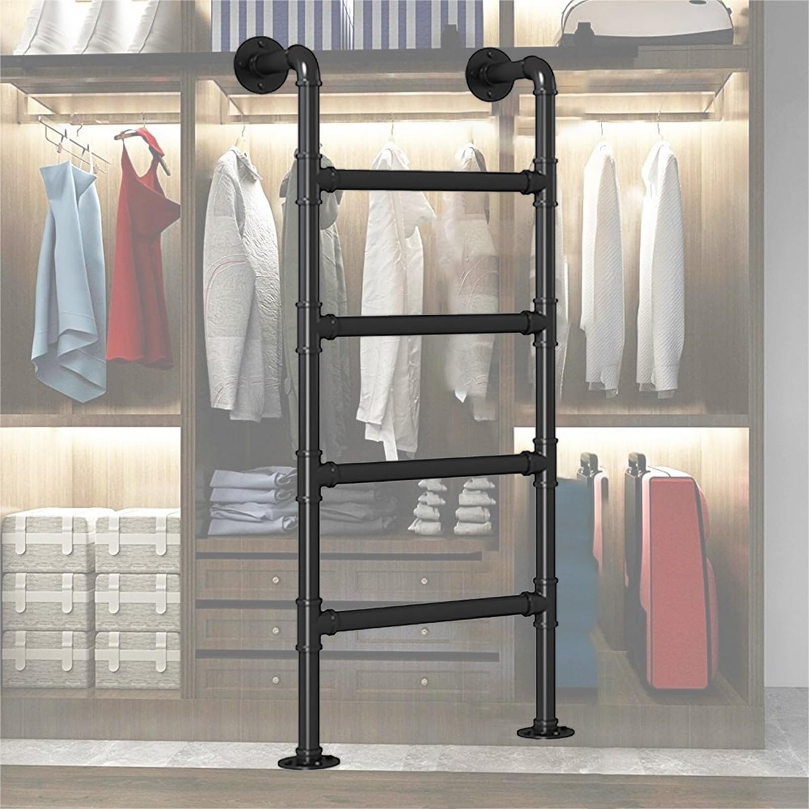 Metal Loft Bed Ladder - Black Wrought Iron Wall Mounted Basement Window Well Egress Ladder Fire Escape Ladder for Indoor Outdoor Climbing Ladders，Customizable Size(105cm/