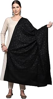 exotic india Amritsar Wool Shawl with Thread Embroidered Floral-Leaves Vine Design Women's Shawls, Stole, Scarves for Wedding-picture-13