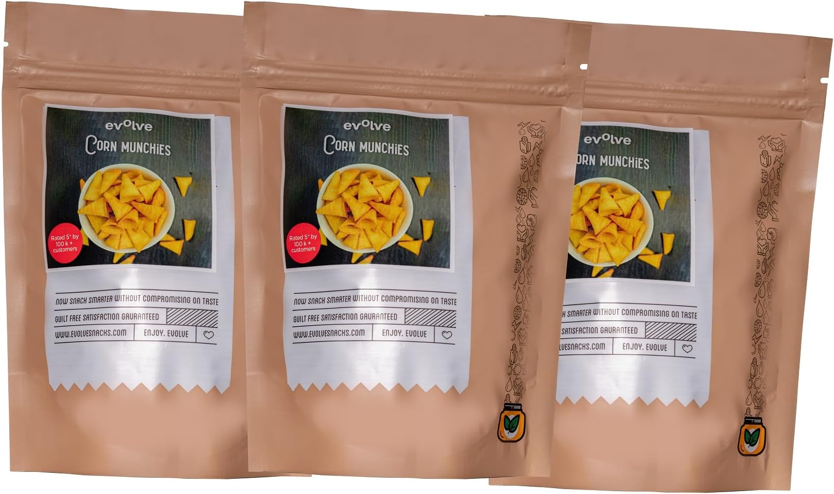 Evolve Snacks Corn Munchies – Masala Flavor | Gluten-Free, High Fiber, Antioxidant-Rich, Low-Calorie Healthy Snacks for Kids & Adults | Preservative-Free, Vegan, 100g Pack of 3