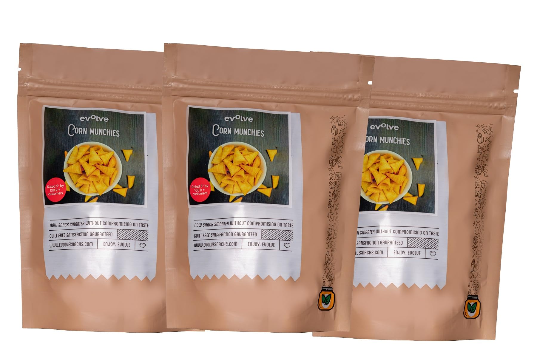 Evolve Snacks Corn Chips – Masala Flavor | Gluten-Free, High Fiber, Antioxidant-Rich, Low-Calorie Healthy Snacks for Kids & Adults | Preservative-Free, Vegan, 100g Pack of 3