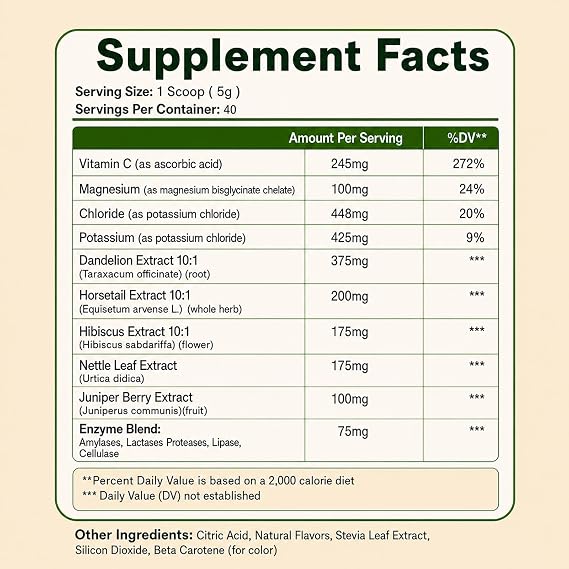 Debloat Powder Digestive Enzymes with Dandelion Root and Vitamin C | Peach Mango Flavor, 200g (7.05) OZ
