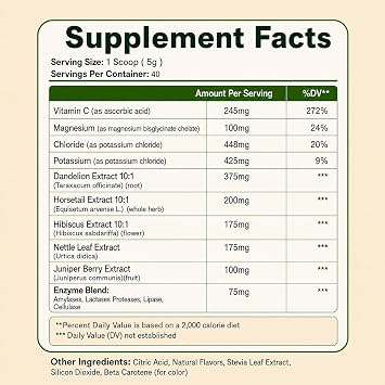 Debloat Powder Digestive Enzymes with Dandelion Root and Vitamin C | Peach Mango Flavor, 200g (7.05) OZ