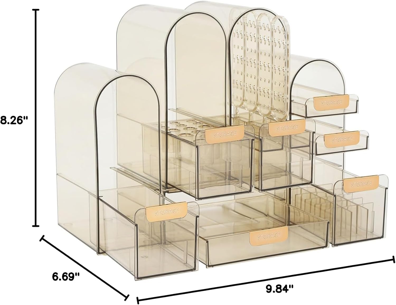 Countertop Makeup Organizer, Tabletop Cosmetics Organizer Modern Cosmetic Display Cases Jewellery Storage Box Multi Function Organizer Gold for Bathroom Dressing Room
