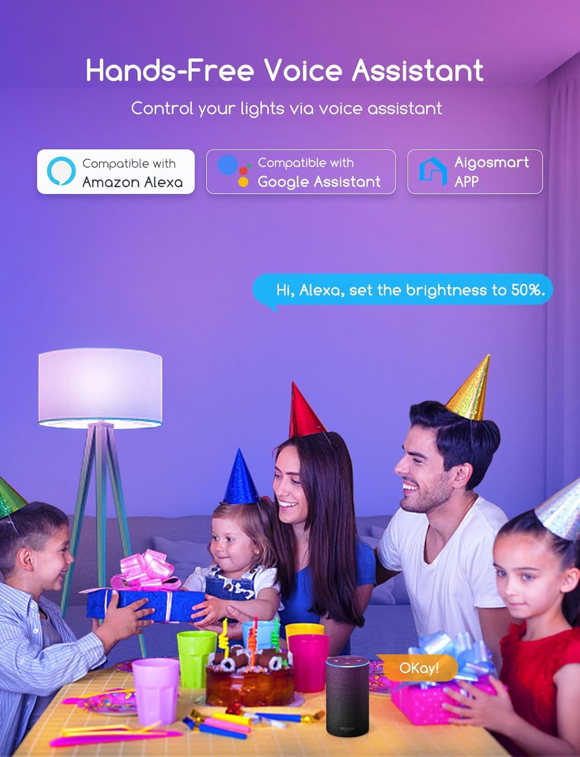 Aigostar Smart Bulb Voice Control with Alexa and Google Assistant