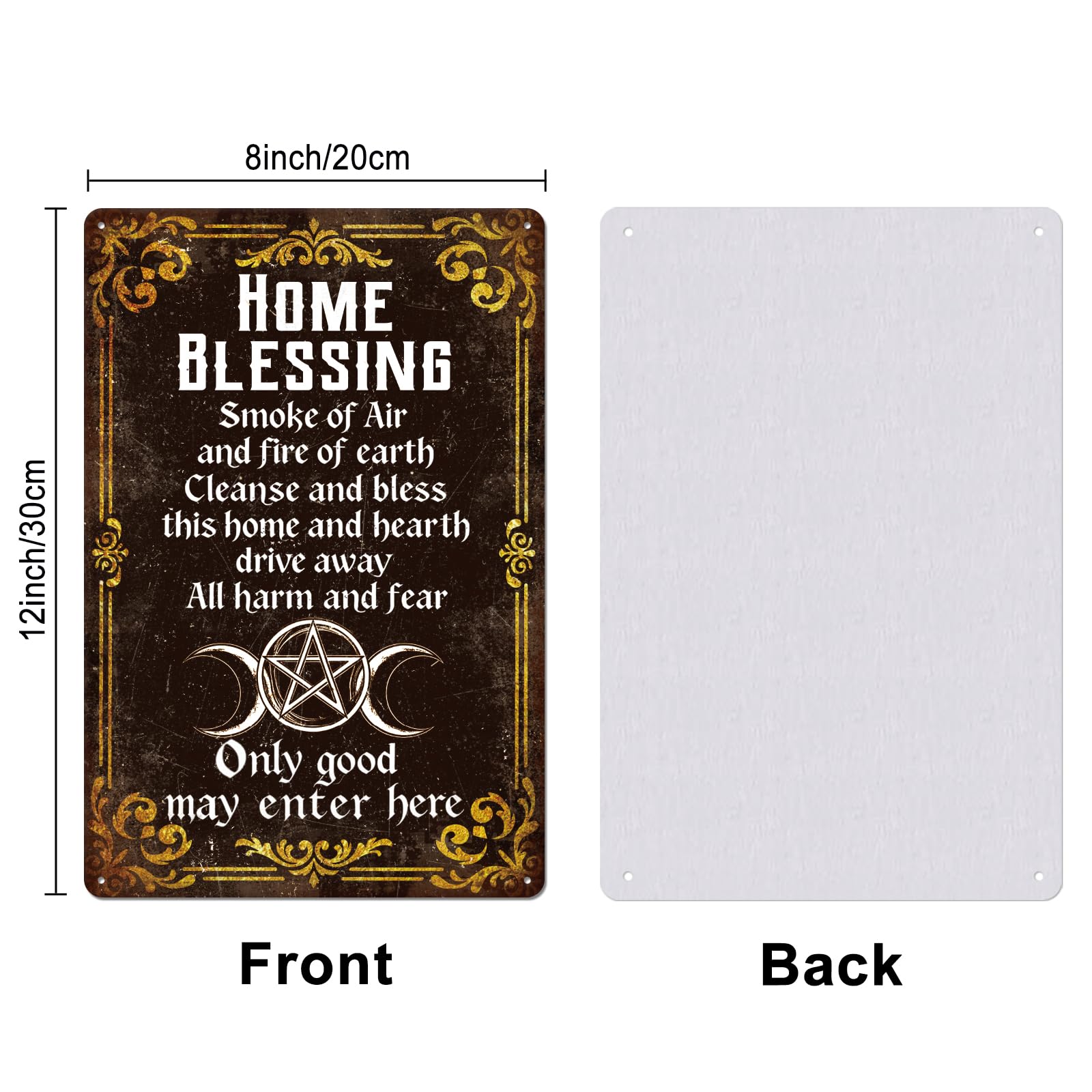 GLOBLELAND Vintage Wiccan Home Blessing Metal Tin Sign 8x12in "Home Blessing" Vintage Painting Tin Signs Wall Poster Plaque for Living Room Meditation Room Entryway Sacred Area Peaceful Corner - Image 2