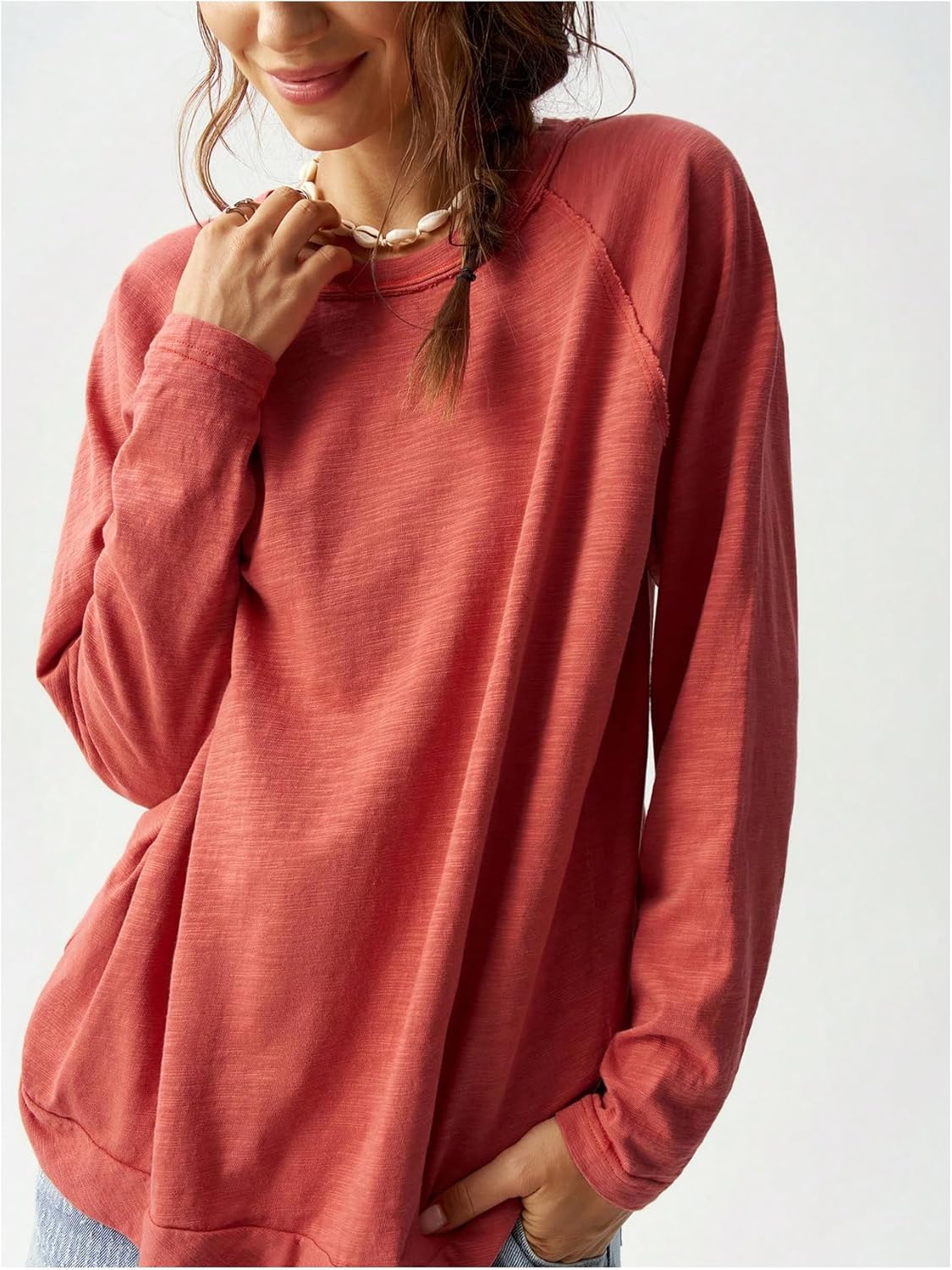 WDIRARA Women's Crew Neck Long Raglan Sleeve T Shirts Causal Basic Tee Loose Tops - Image 3