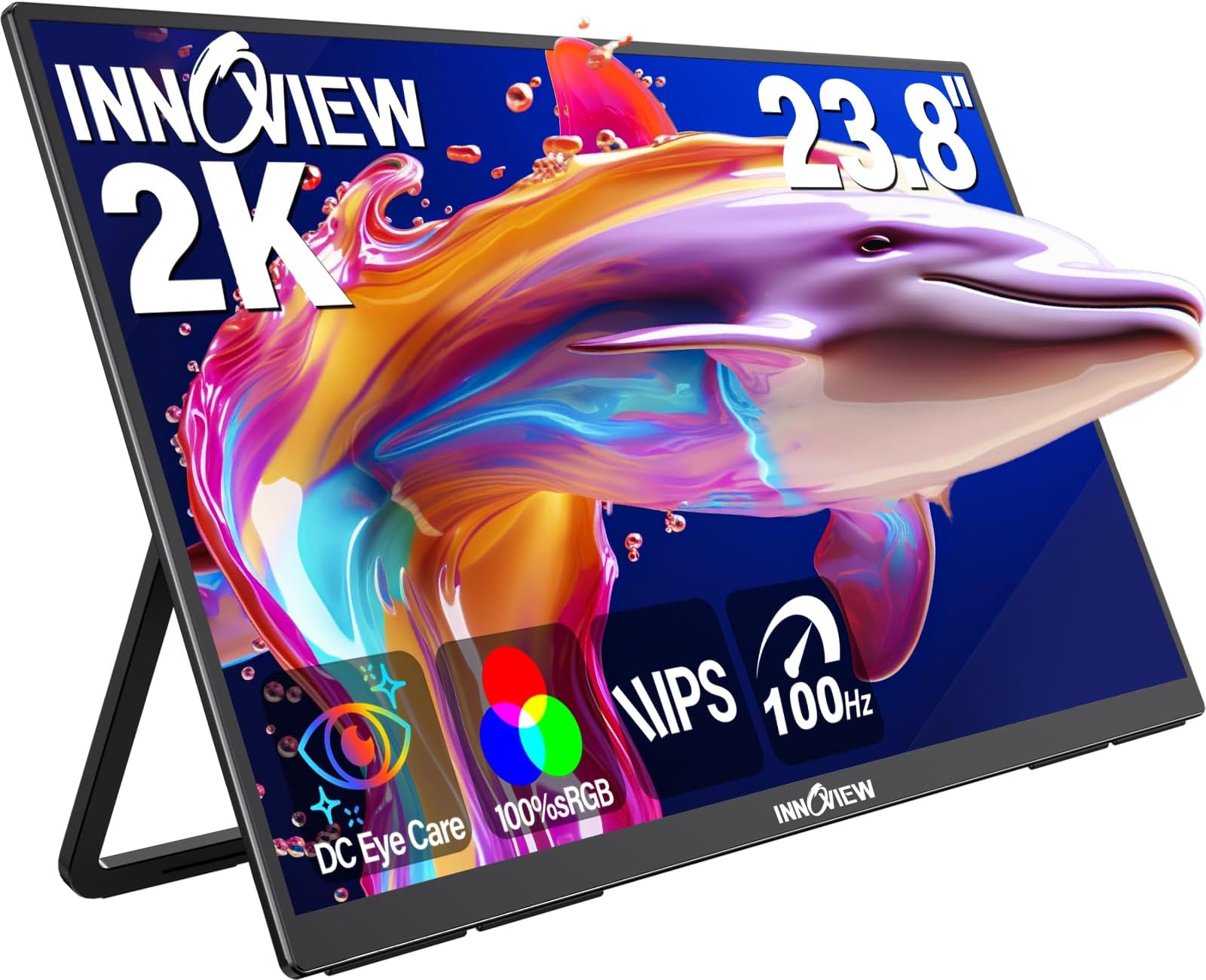 InnoView 23.8 Inch 2K 100Hz Large Portable Monitor โE<2 100% sRGB Fast IPS Portable Gaming Monitor QHD w/180ยฐ Adjustable Stand USB-C HDMI Laptop Monitor for PS5/4 Desktop MacBook Switch Xbox 2560X1440