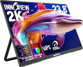 InnoView 23.8 Inch 2K 100Hz Large Portable Monitor E<2 100% sRGB Fast IPS Portable Gaming Monitor QHD w/180 Adjustable Stand USB-C HDMI Laptop Monitor for PS5/4 Desktop MacBook Switch Xbox 2560X1440