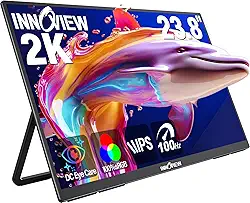 InnoView Monitor portátil grande de 23,8 polegadas 2K 100Hz ∆E<2 100% sRGB Fast IPS Monitor portátil para jogos QHD com suporte ajustável de 180° USB-C HDMI Laptop Monitor para PS5/4 Desktop MacBook