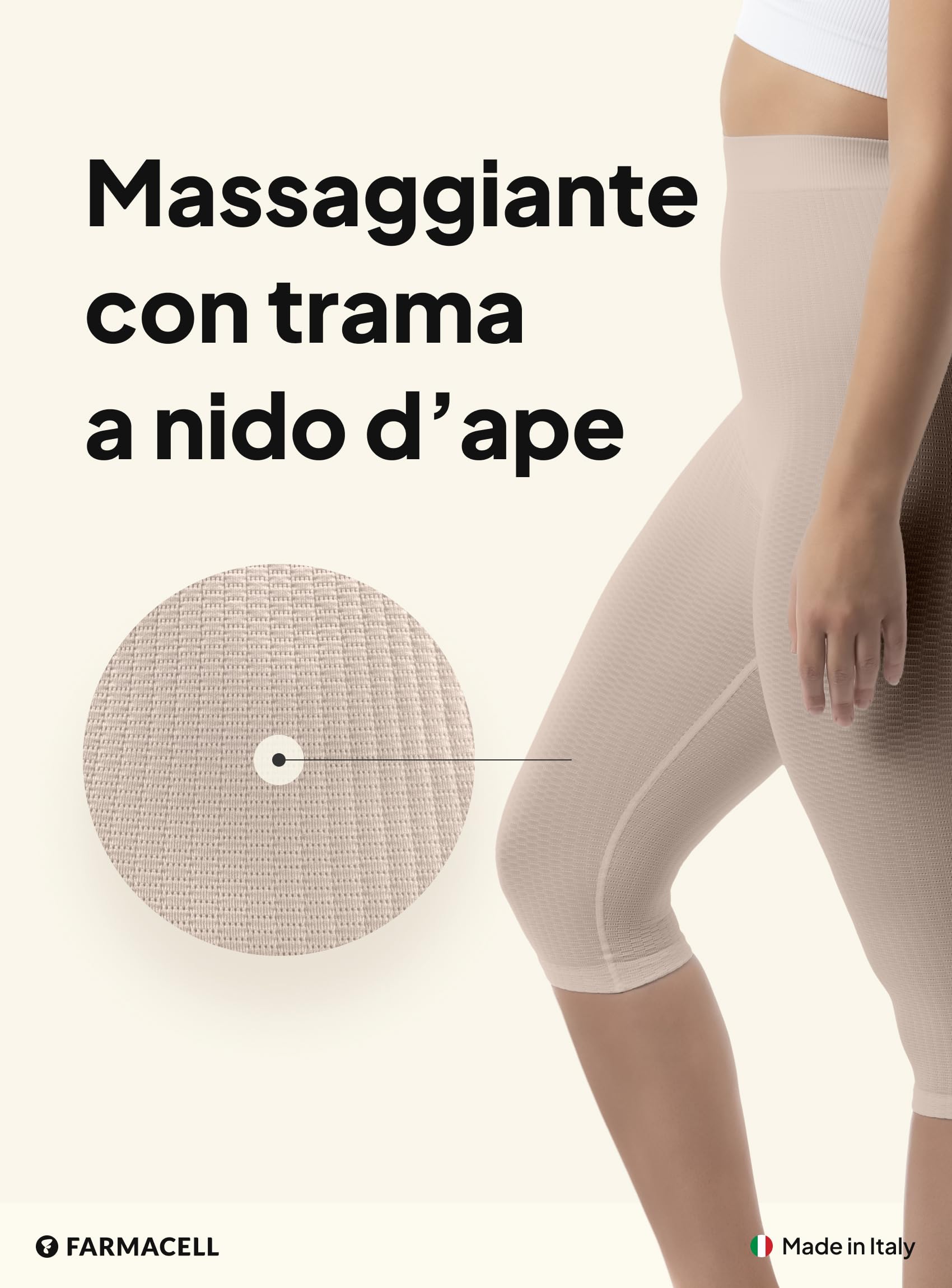 FarmaCell Leggings Anticellulite Donna 3/4, Massaggianti a Vita Alta, Made in Italy, 123