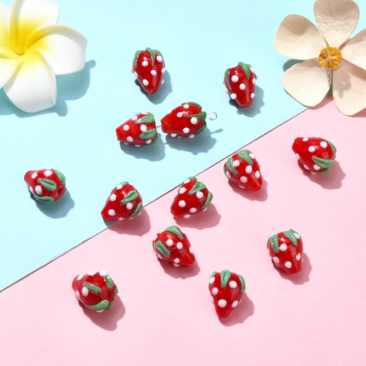 Stiesy 30 Pcs Glass Strawberry Beads for Jewelry Making Cute 3D Red Fruit Lampwork Loose Spacer Beads for DIY Craft Earring Bracelet Necklace Supplies - Image 4