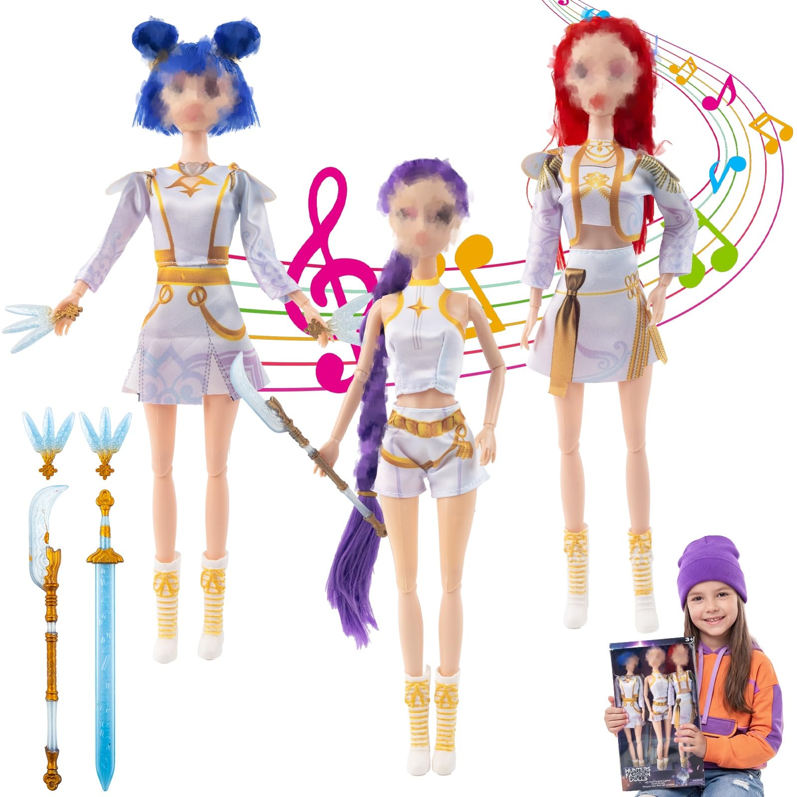 Kids Toys Hunter Figures with Music, Cute Dolls & figurine with Movie Pop Singer Idol Collectible Models Set Anime Action Figures Fan Merch for Display Desk Decor Carnival Christmas Birthday Gifts