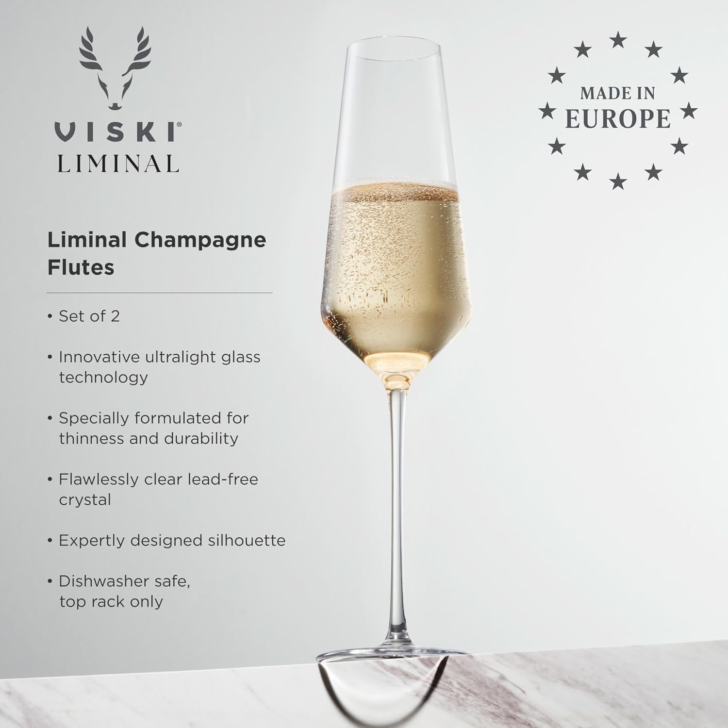 Viski Reserve Liminal Ultralight Champagne Flutes, Elegant Champagne Glasses Gift Set for Sparkling Wine, Prosecco, Mocktails, Wedding Gifts, Dinner Party, Home Bar, 9 oz, Set of 2