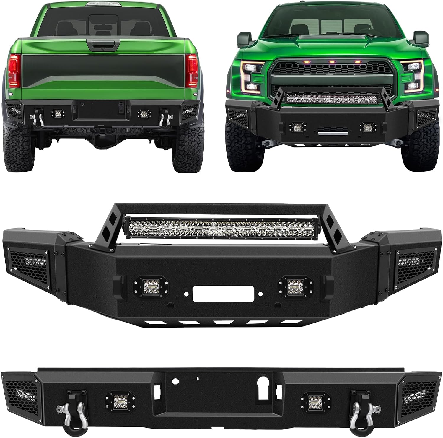 SCITOO Front & Rear Bumper Replacement for 2018-2020 for Ford F-150 Upgraded Textured Black Bumper with D-ring(Excluding Raptor)