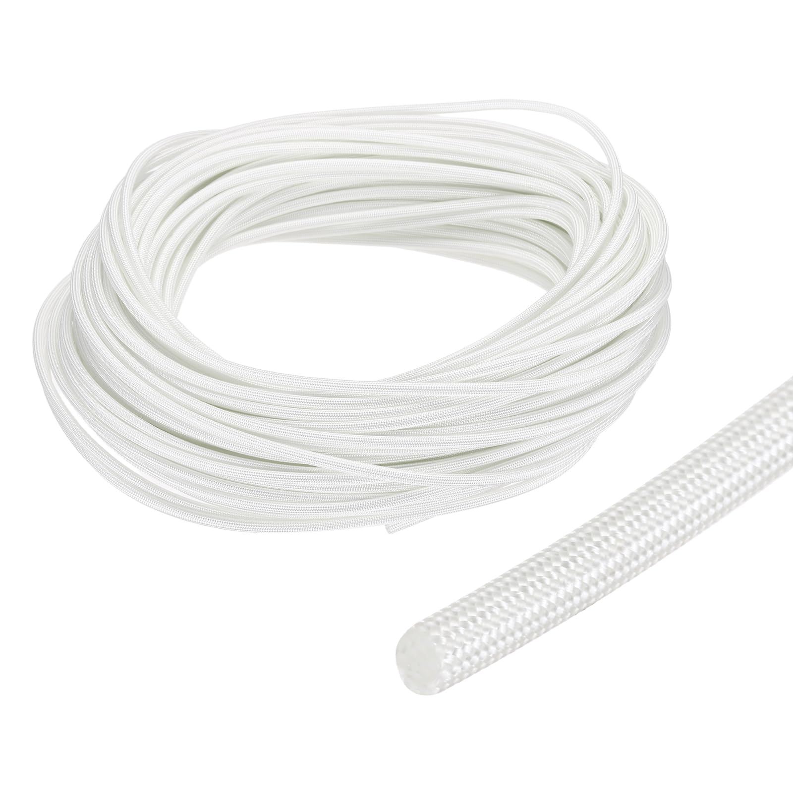sourcing map Insulation Cable Protector,3mm/0.12 Inch-30m/98 Feet High TEMP Fiberglass Sleeve White โ image 1