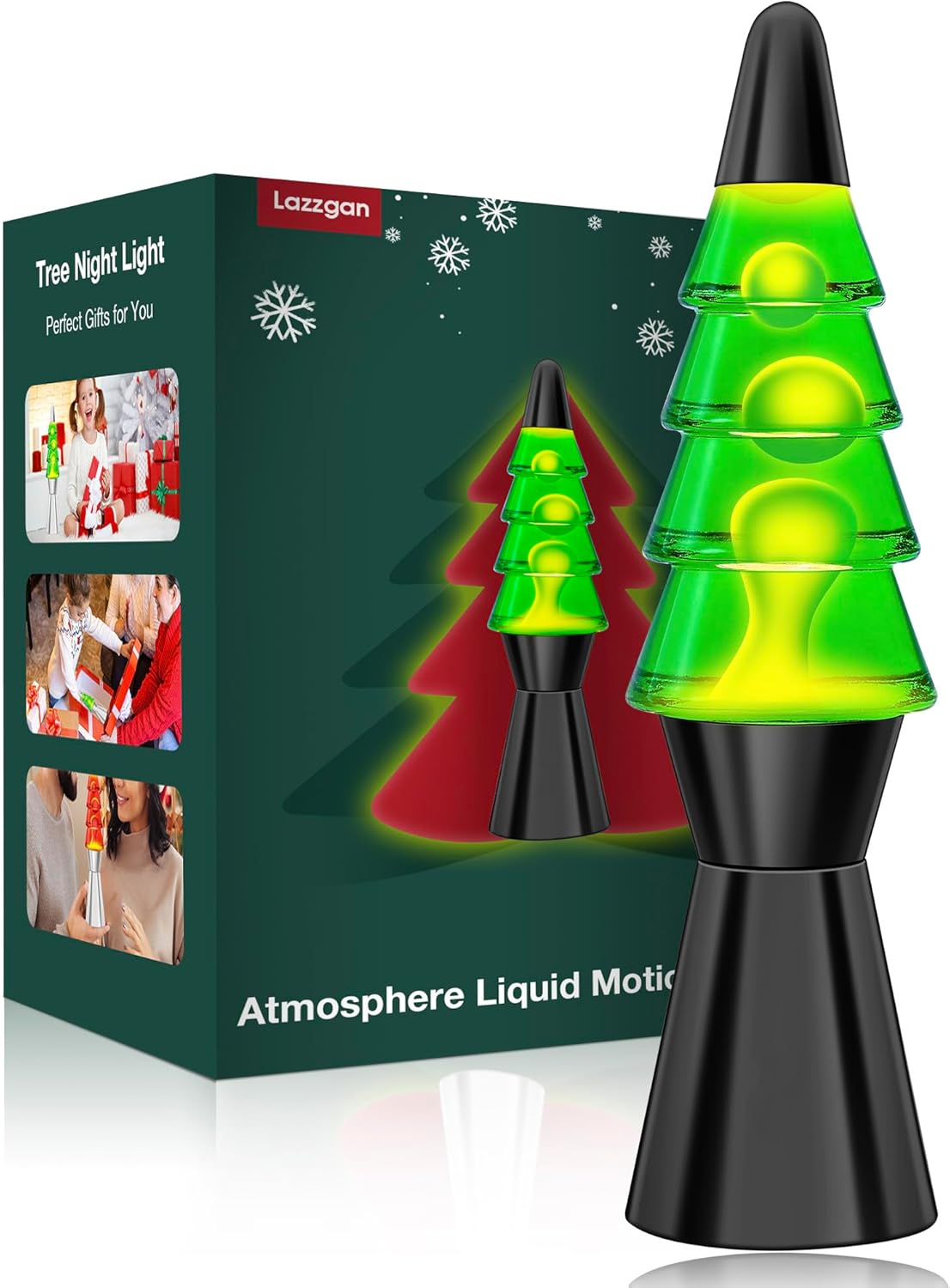 Christmas Tree Liquid Motion Lamps - 14.5 Inch Black Large Christmas Tree Night Lights Table Lamp for Adults Kids, Mood Lighting Home Decor Christmas Unique Gifts