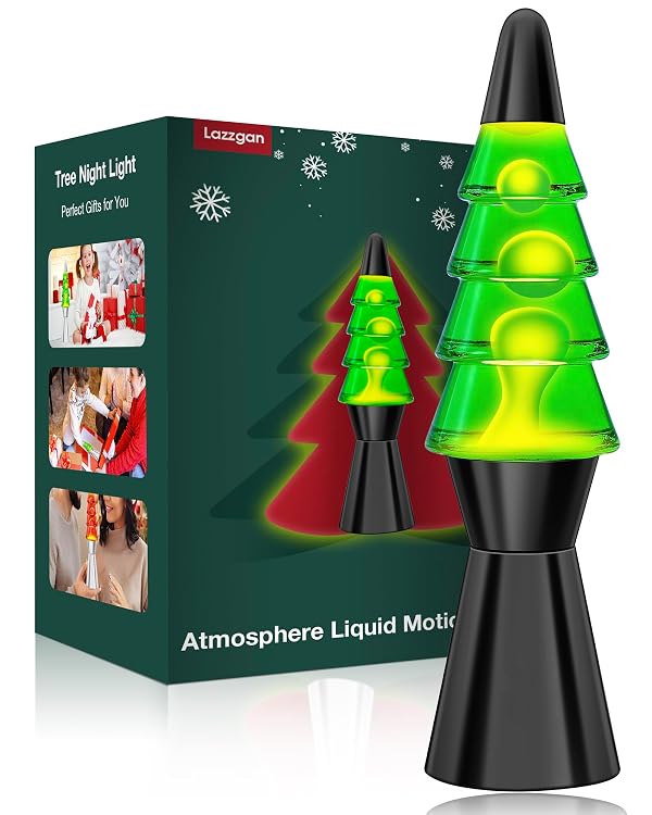 Lazzgan Christmas Tree Liquid Motion Lamps - 14.5 Inch Black Large Christmas Tree Night Lights Table Lamp for Adults Kids, Mood Lighting Home Decor Christmas Unique Gifts by Lazzgan - Used condition - US$19.65