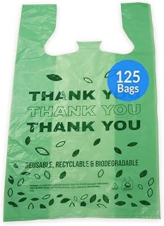 Reli. Biodegradable Thank You Bags | 125 Count | Biodegradable Shopping Bags, Grocery Bags/Restaurant | Oxobiodegradable Plastic | 11.5" x 6.5" x 22" (Green)