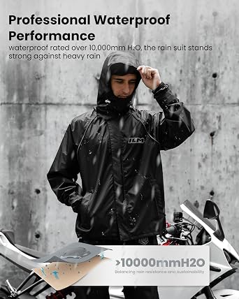 ILM Motorcycle Rain Suit 2-Piece Waterproof, Breathable Model RS03