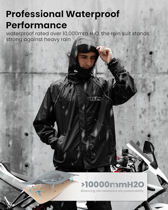ILM Motorcycle Rain Suit 2-Piece Waterproof, Breathable Model RS03