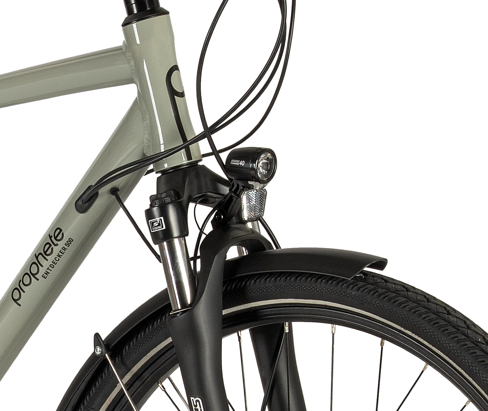 PROPHETE ENTDECKER 500 28 Zoll Trekkingbike mit Altus 24 Gang Kettenschaltung hydraulischen MT200 Scheibenbremsen 40 Lux LED Beleuchtung Alu Suntour NEX Federgabel grau