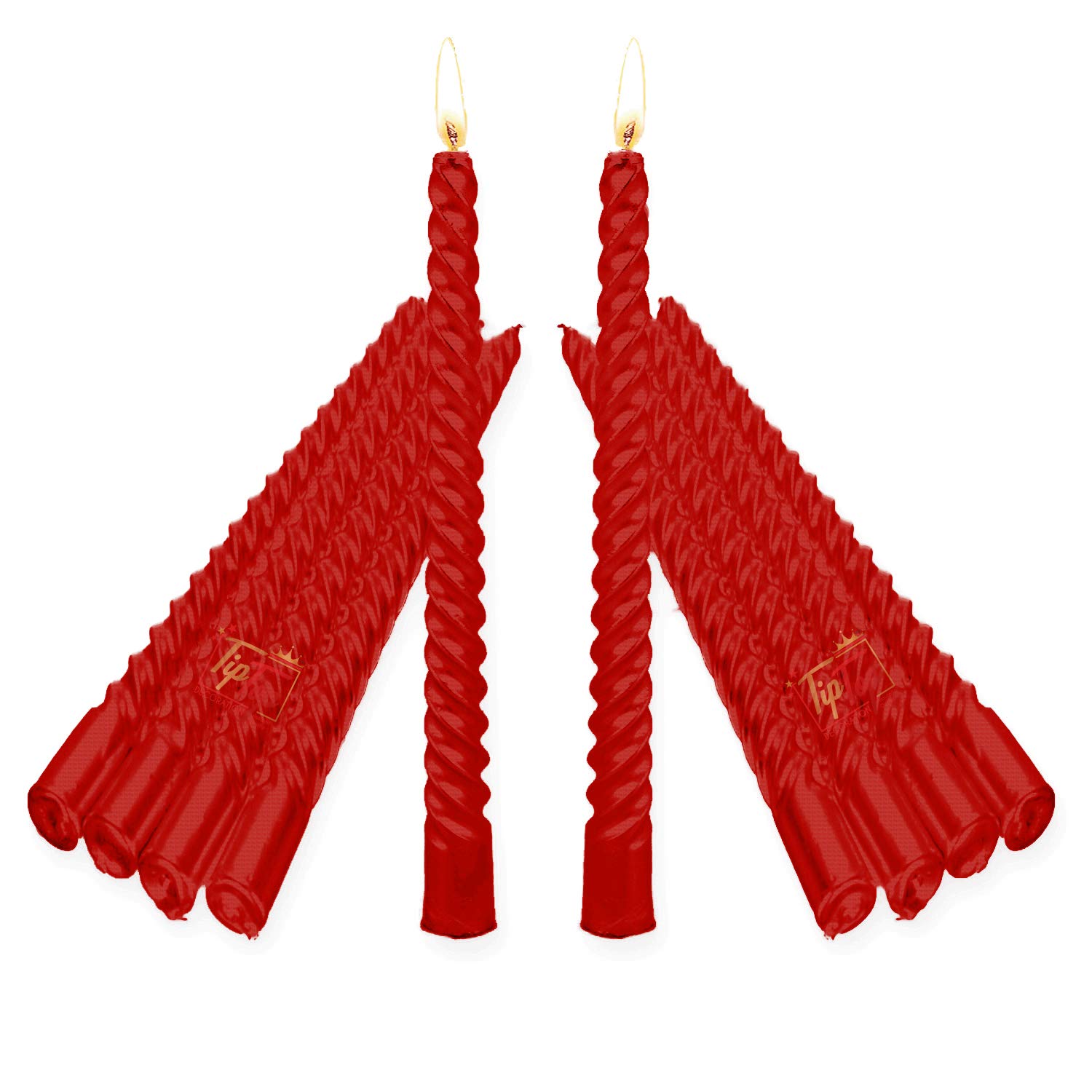 TIPTOP DECORATION Premium Twisted Long Dinner Unscented Wax Candles(Pack Of 10)(10 Inches)(Standard)(Imperial Red)