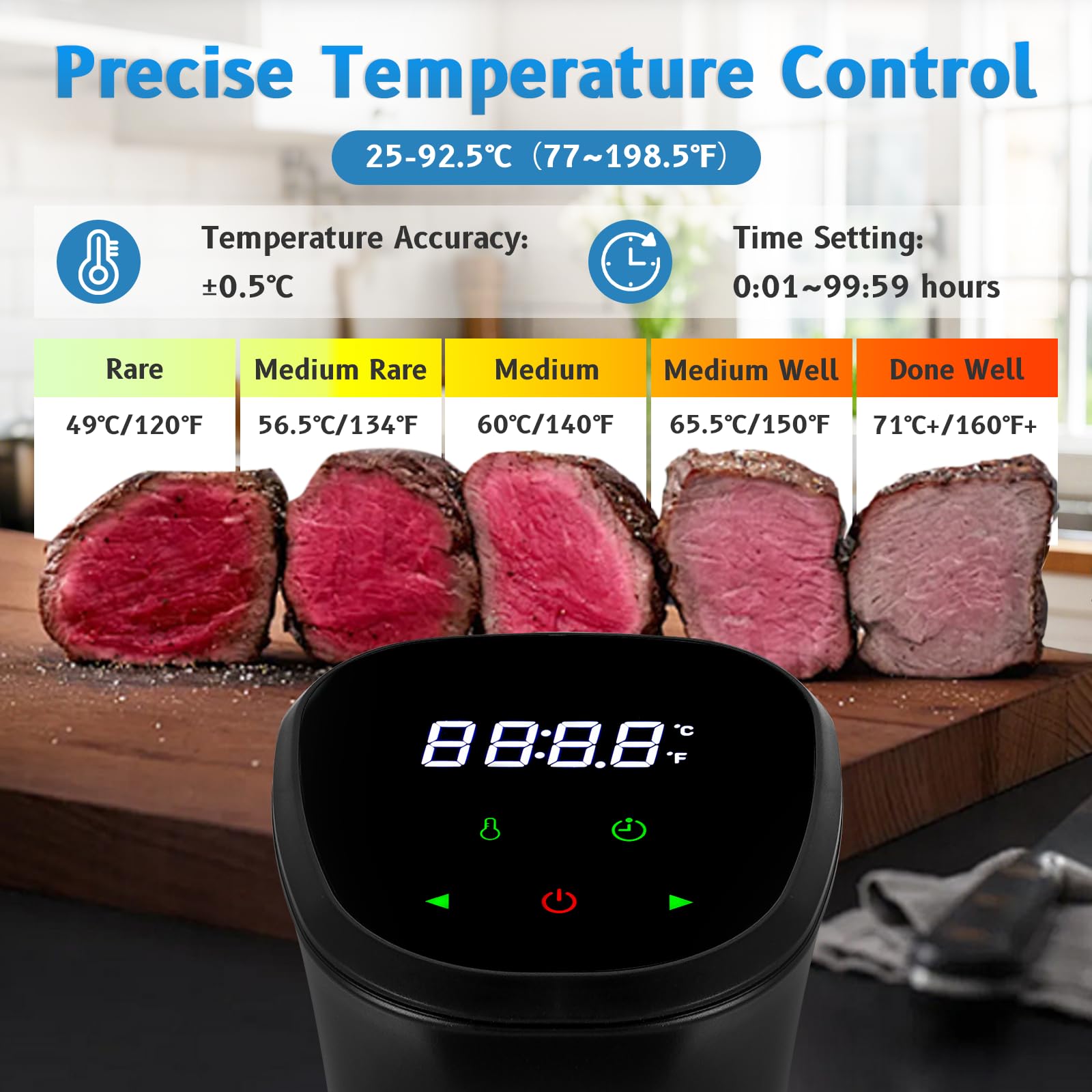 MXBAOHENG Varilla Sous Vide de 850 W 25-92.5 ℃ Máquina Sous Vide de Acero Inoxidable con circulador 3D de inmersión Roner Cocina Baja Temperatura con Control de Temporizador, 10 Bolsa Sellada, Clip