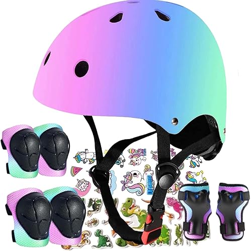 Miniatura 14 de Casco para niños, cascos de patineta para niños pequeños de 2 a 14 años, niños y niñas, con rodilleras y coderas, muñequeras, para patines