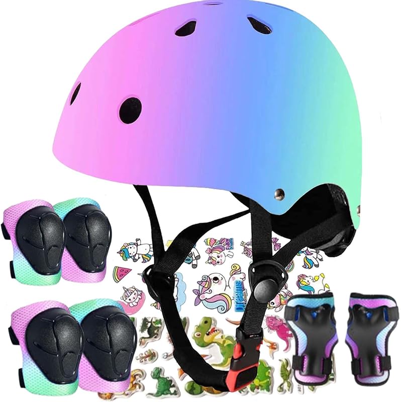 FOOKCIAN Kids Helmet,Toddler Skateboard Helmets for Ages 2-3-5-8-14 Years Boys Girls with Knee and Elbow Pads Wrist Guards fit Roller Skates,Skateboarding,Skating Scooter Adjustable Kids Helmet