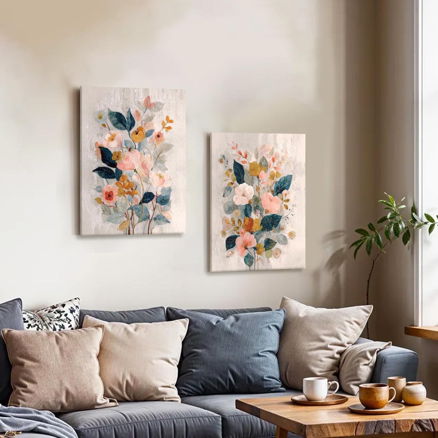 RUMSICH 2 Pcs Watercolor Floral Canvas Wall Art Colorful Wildflowers Print Posters Bohemian Botanical Wall Decor Modern Minimalist Flower Paintings Artwork Pictures Living Room Bedroom 12x16 Inch