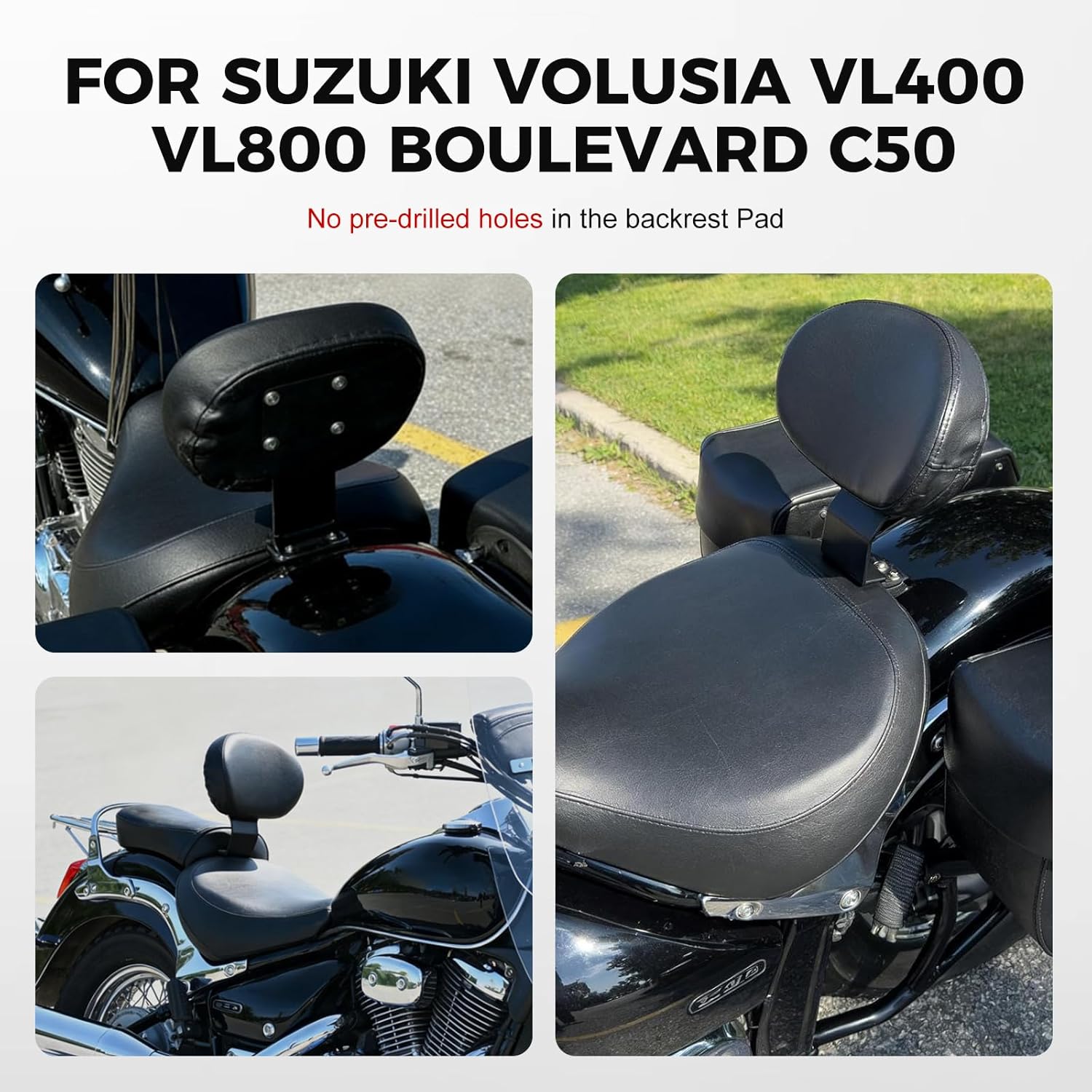 Bacar Motorcycle Driver Backrest, Touring Rider Cushion Pad Sponge Backrests with Black Mounting Support Bracket for Suzuki Intruder Volusiafor for Boulevard C50 VL400 VL800