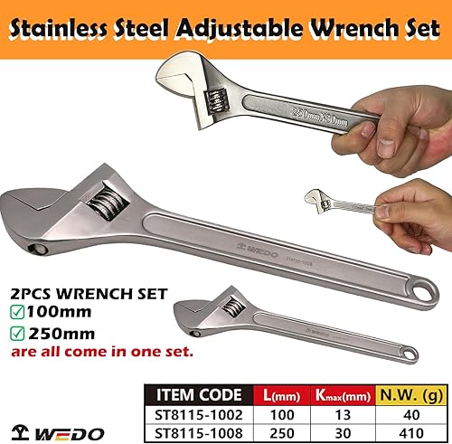 Miniatura 22 de WEDO Llave inglesa ajustable de acero inoxidable, anticorrosión, alta resistencia, mandíbulas fresadas de precisión para una máxima potencia