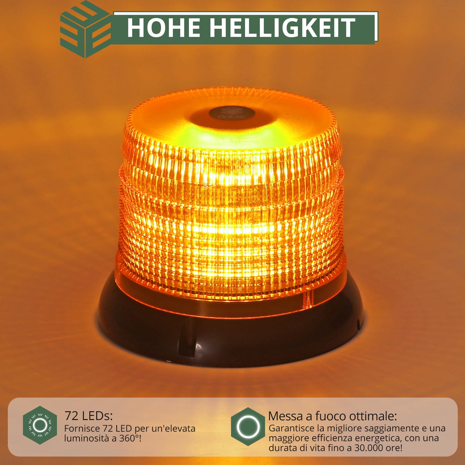 EYPINS 72 LED 72 W Luce Lampeggiante Senza Fili con Telecomando, Luce Rotante con Accendisigari e Cavo di Ricarica USB,Base Magnetica,E57/IP65,Coperchio Ambra,per Auto Trattore,Camion,12 V/24 V