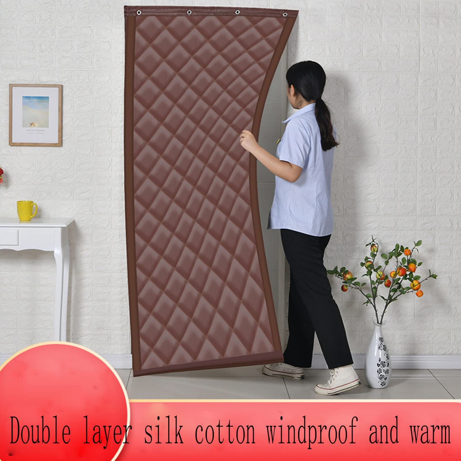 Tenda invernale in cotone spesso isolante termico per porte pieghevoli con protezione in pelle PU resistente, ideale per l'ingresso del soggiorno e uso interno