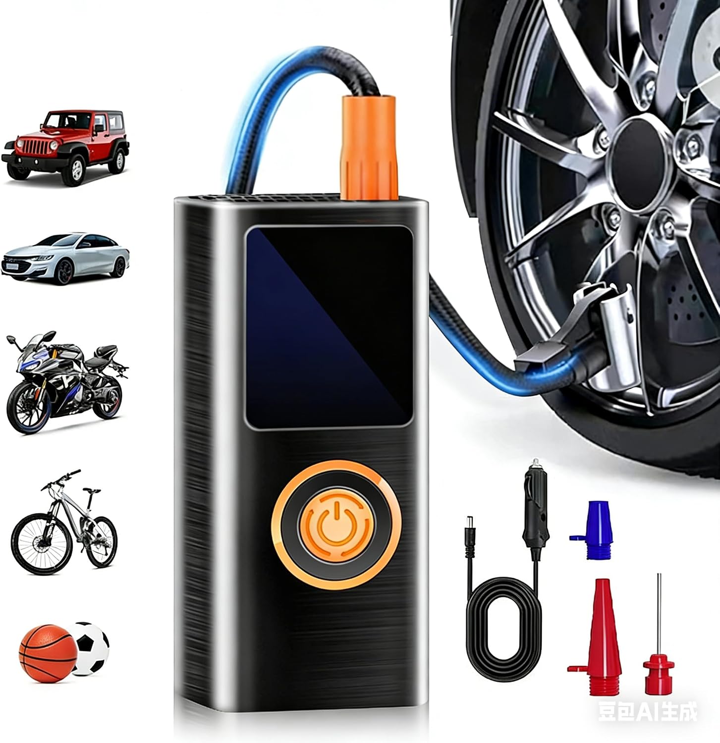 FOREEMME Portable Tire Air Compressor, 150 PSI Tire Inflator Pump with LED Light and Pressure Gauge for Car, Motorcycle, Bicycle, Balls