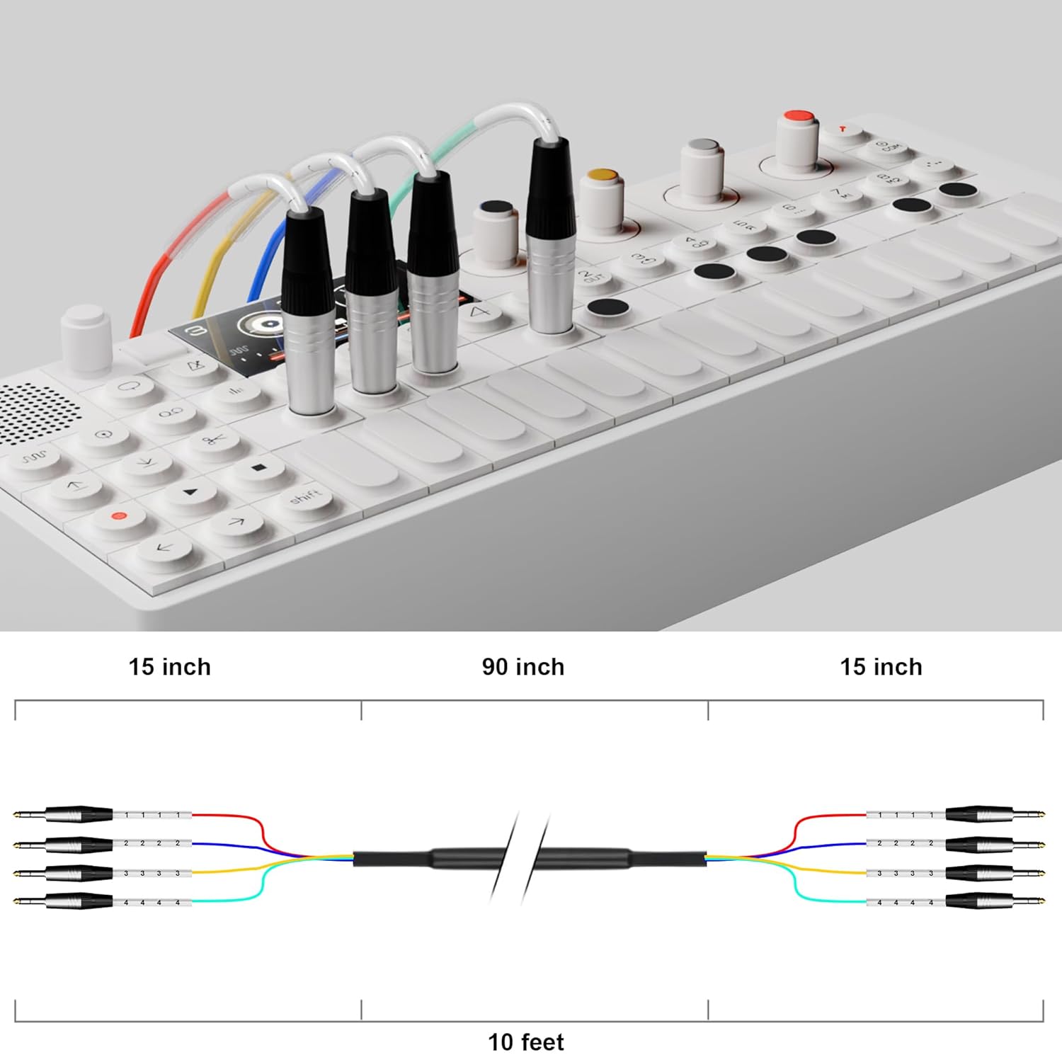 PRORECK 10ft Snake Cable, 4-Channel Shielded Audio Cable 1/4'' TRS, with Color-Marked Connectors for Professional Stage, Studio, and Live (PR-TRS-4 * 10)