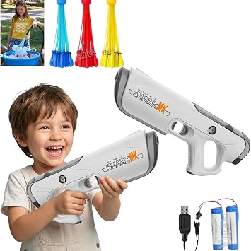 VikriDA Electric Water Gun with Dual Rechargeable Batteries | Auto Water Absorption 25 ft Range High Pressure Water Blaster | 111 Magic Water Balloons | Beach Day Water Play Toy – Multicolor