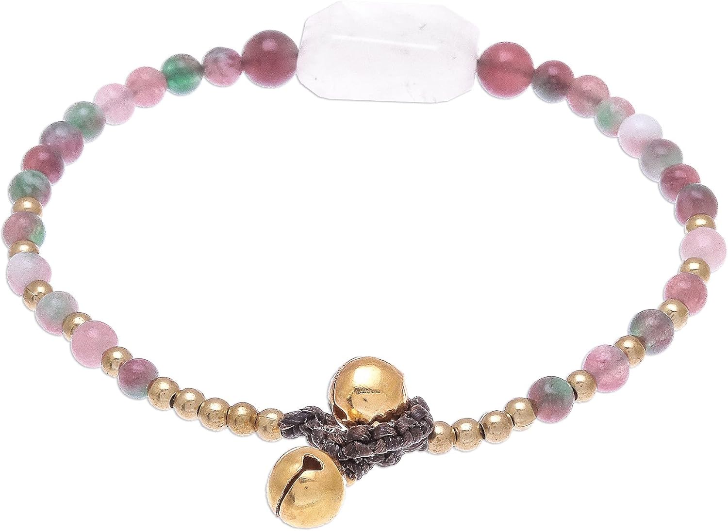 NOVICA Artisan Handmade Rose Quartz Agate Beaded Pendant Bracelet from Thailand Brass Gemstone Birthstone [7.75 in min L x 7.75 in max L 5 mm W Pendant(s) 0.6 in L x 0.8 in W] ' Magical Day'