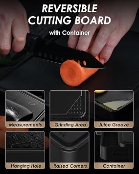 Mitsuharu 5 in 1 Camping Cutting Board Set with Santoku Knife,Separable Shears,Peeler & Slicing Knife and Sharpening Slots,Portable Camper Accessories Kitchen Set, Black