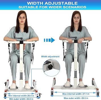 Patient Lift Transfer Chair, Patient Lift for Home Wheelchair Portable Car Lift Bedside Commode Chair Steel Lift Aid, Adjustable Height for Caregivers Elderly Living (Manual Button)
