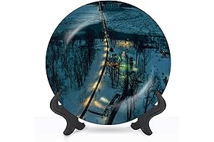 Ceramic One Wintery Night Trail Water Painting Dinner Plate