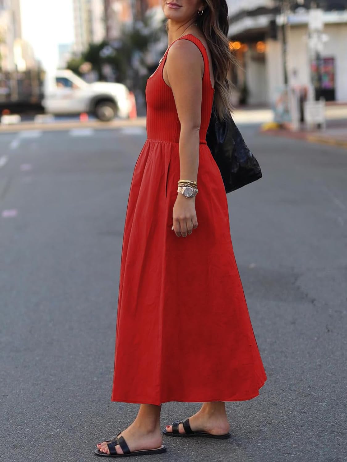 Mieazom Women's Maxi Dress Summer Sleeveless Swing Sundress Casual Loose Tank Long Dresses with Pockets - Image 4