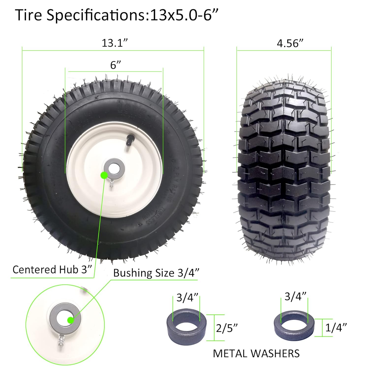 Buy 2 Pack 13x5.006 Mower Tractor Turf Tires, 2PLY Pneumatic Tires