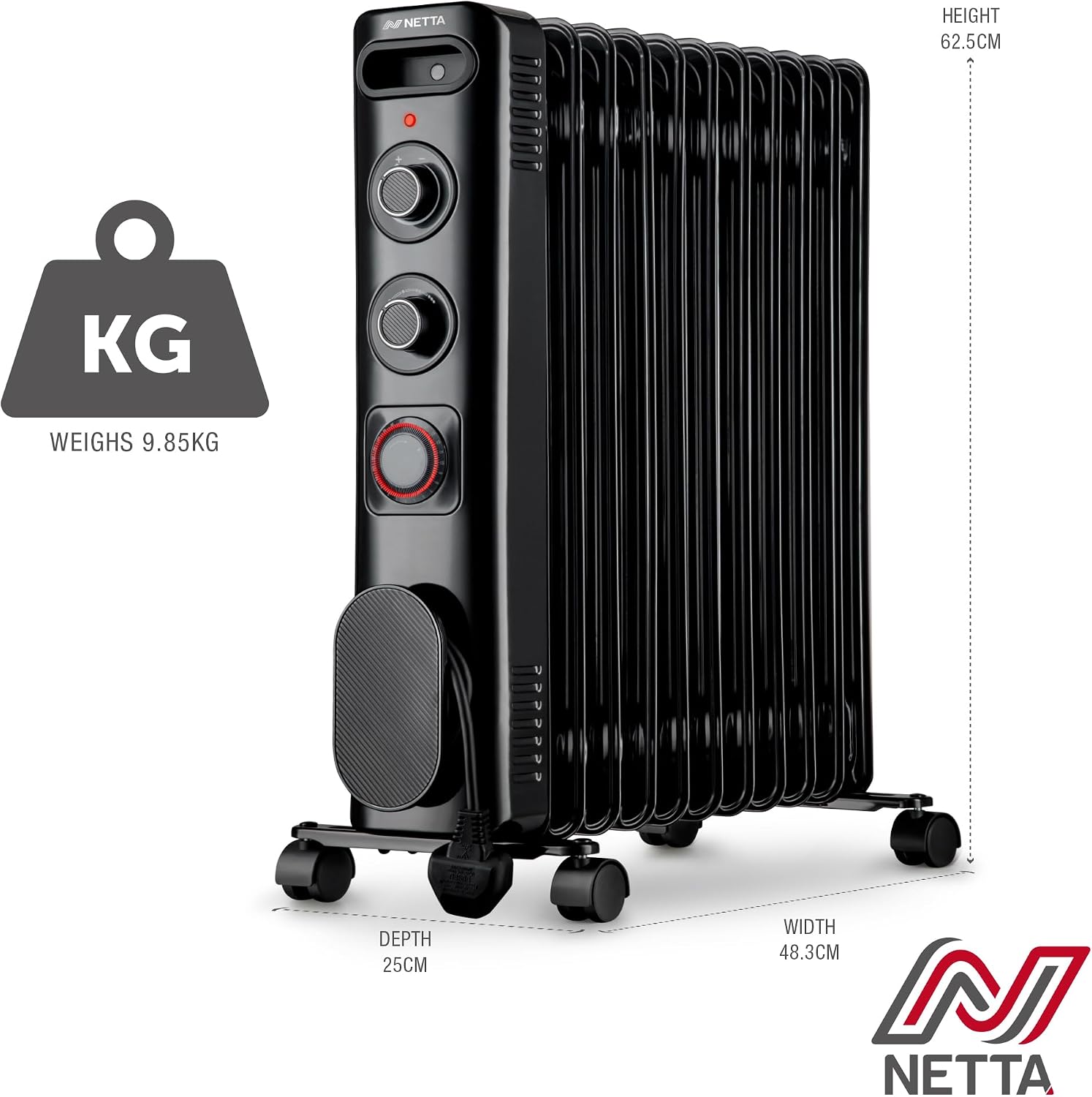 Oil Filled Radiator 2500W Electric Heater, 24H Timer (103863) thumbnail 9