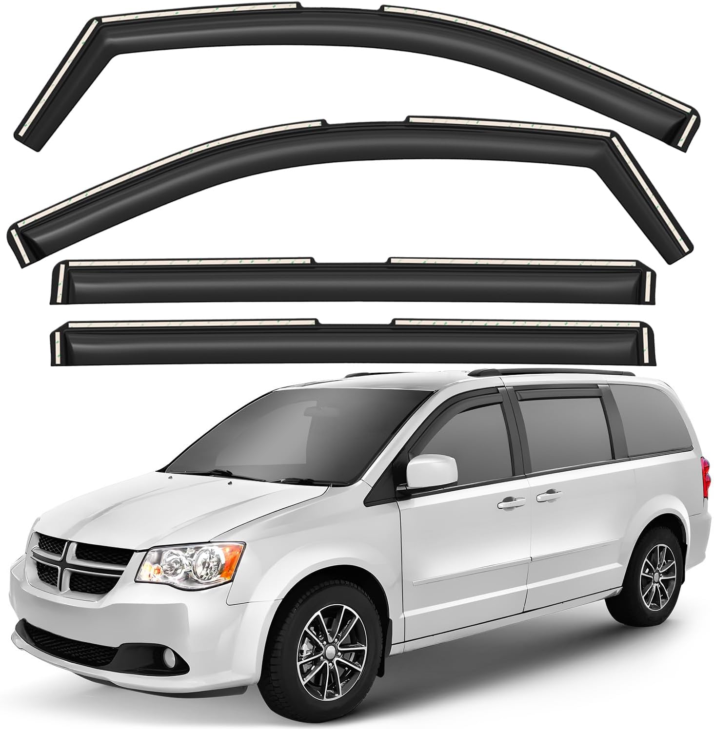 Window Deflectors Smoke Tinted In-Channel Side Window Vent Visor Deflectors Rain Guards Compatible with Grand Caravan 2008-2020 - 4 pcs. GW0584