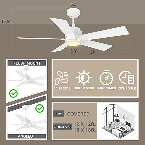 Miniatura 5 de SMAAIR Ventilador de techo inteligente con luz, ventilador de techo para interiores y exteriores de 48 pulgadas con control remoto, compatible con